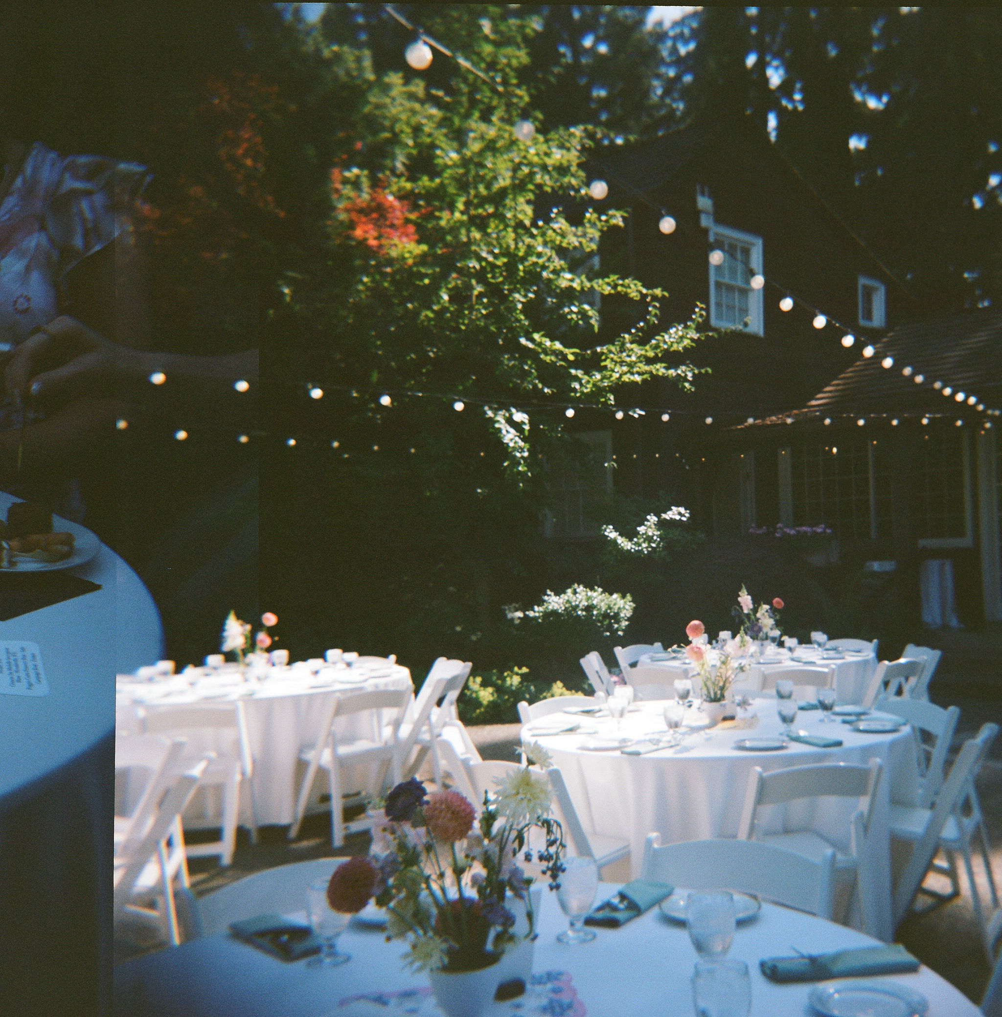 Film photo of wedding reception tablescapes at Robinswood House